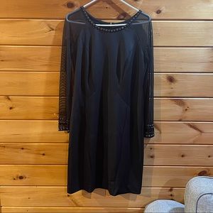 Leslie Fay knee-high dress w/ see-through sleeves